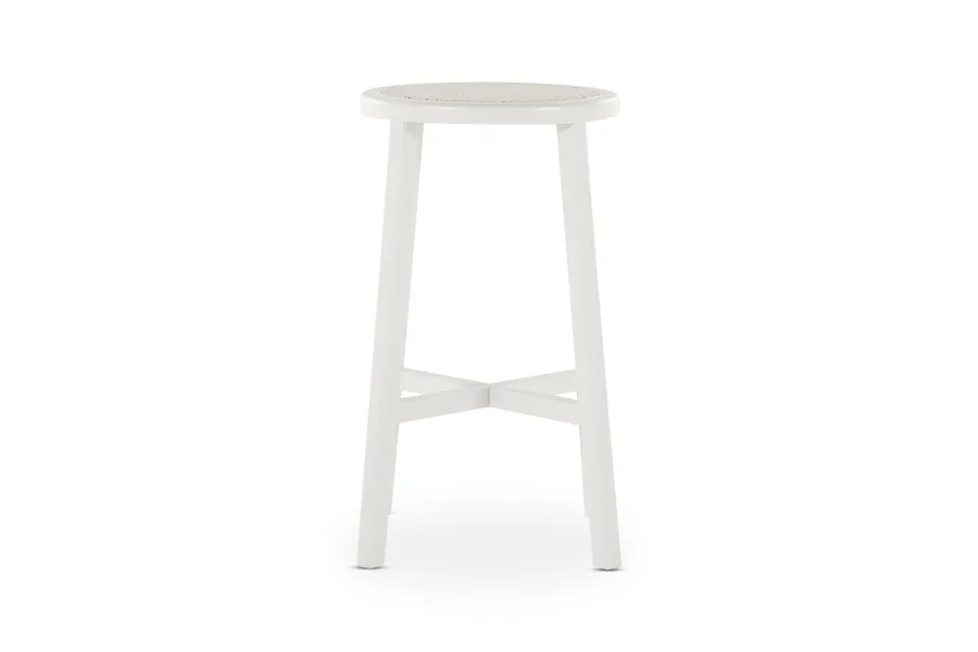 Avalon Bar Stool, White Solid Elm Timber Frame Rattan Seat, by Lounge Lovers