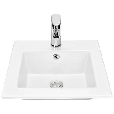 Banjo Vanity Basin With Pop-Up Waste 410mm X 410mm | Made From Vitreous China In White By Raymor