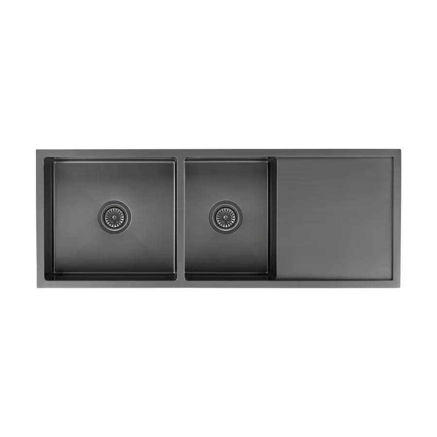 Ontario Double Kitchen Sink - Brushed Gunmetal