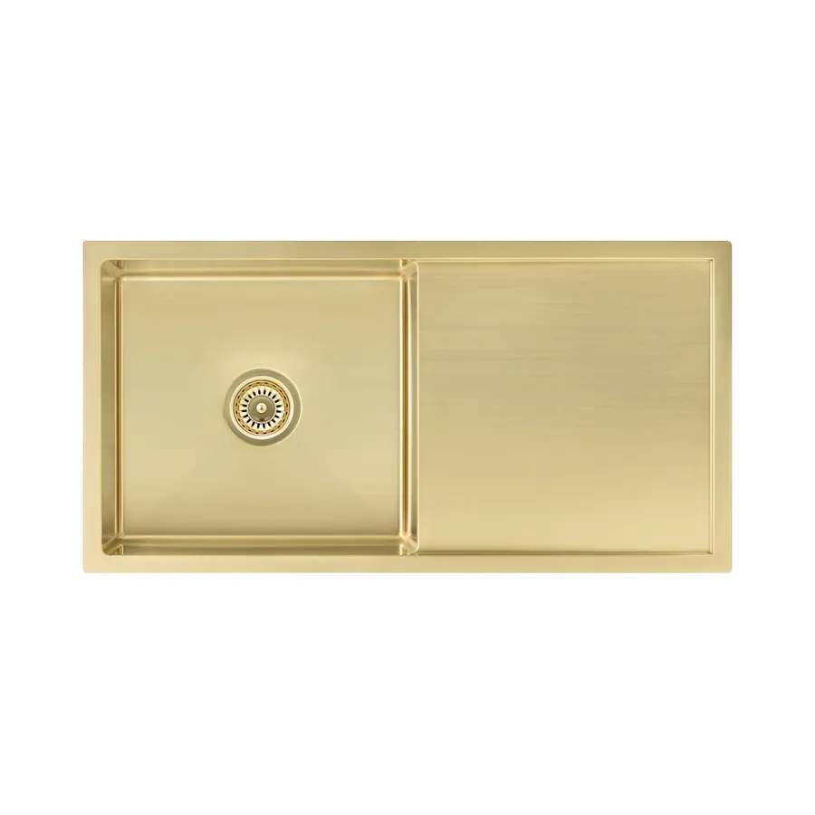 Jai Single Kitchen Sink 880mm • Brushed Brass