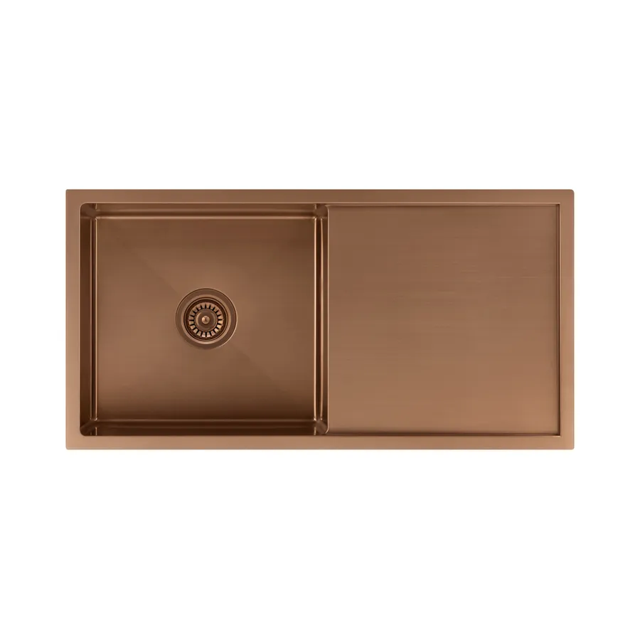 Jai Single Kitchen Sink 880mm • Brushed Copper