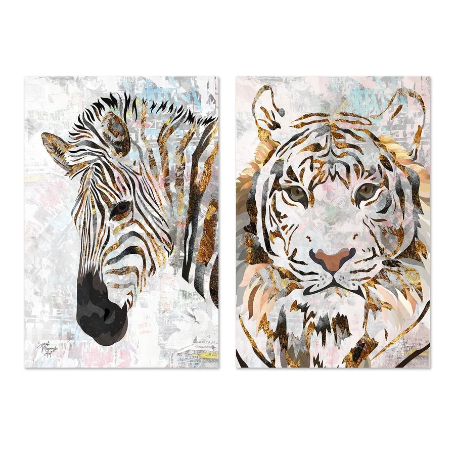 Grunge Zebra And Tiger, Set Of 2