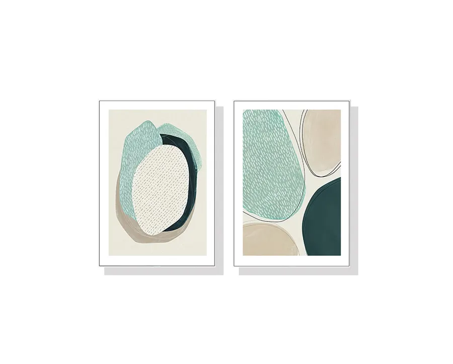Set of 2 Green Abstract Circle Wall Art Canvas 3 sizes available 70cm x 50cm