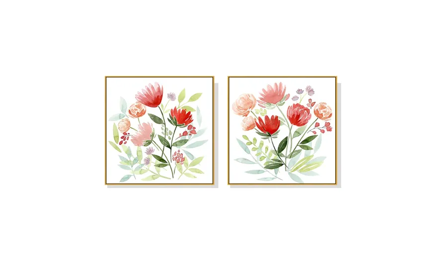 Set of 2 Blooming Flowers Wall Art Canvas 3 sizes available 50cm x 50cm