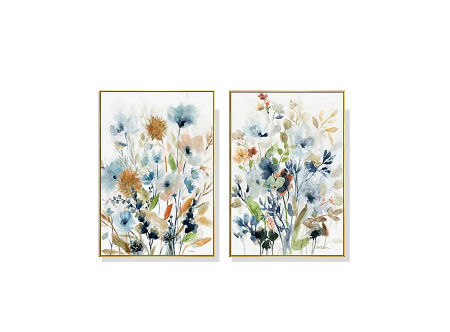 Set of 2 Flowers Watercolour Style Wall Art Canvas 3 sizes available 60cm x 40cm