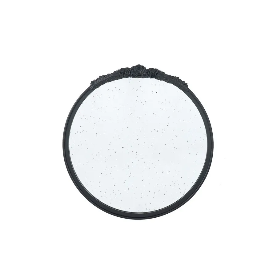 Hand-Carved Round Wall Mirror Black 74cm x 76.5cm
