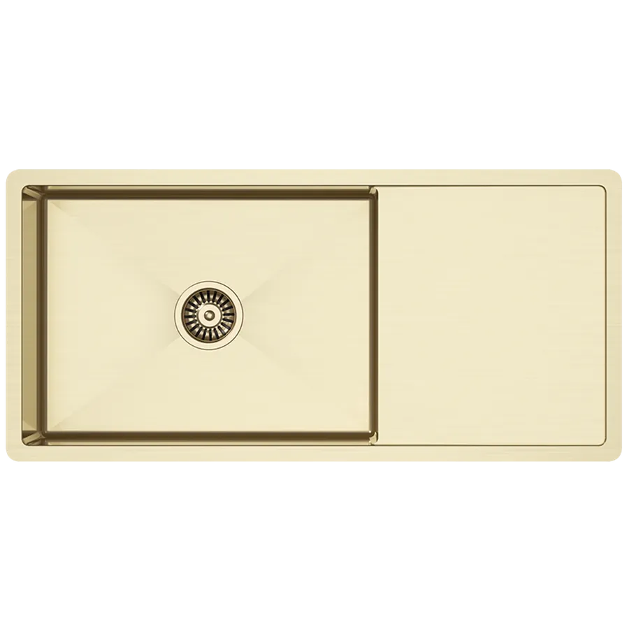 Buildmat Brushed Brass Gold Cody 950x450 Single Bowl w Drain Board Sink