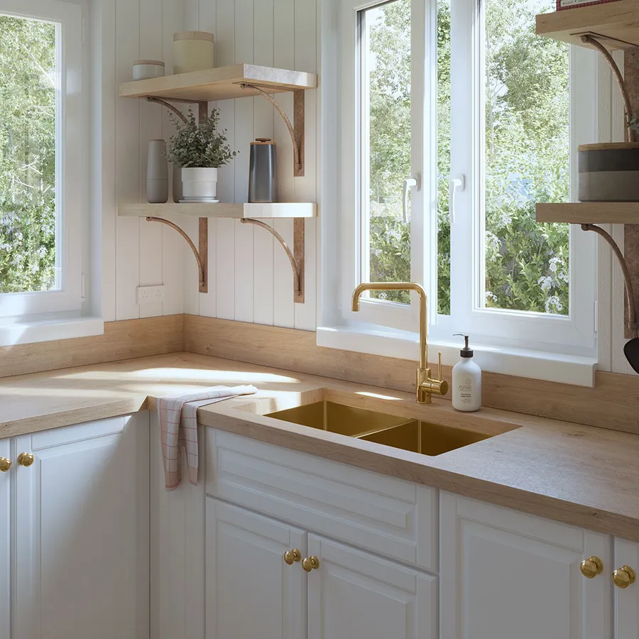 Buildmat Brushed Brass Gold Madison 775x450 Double Bowl Sink