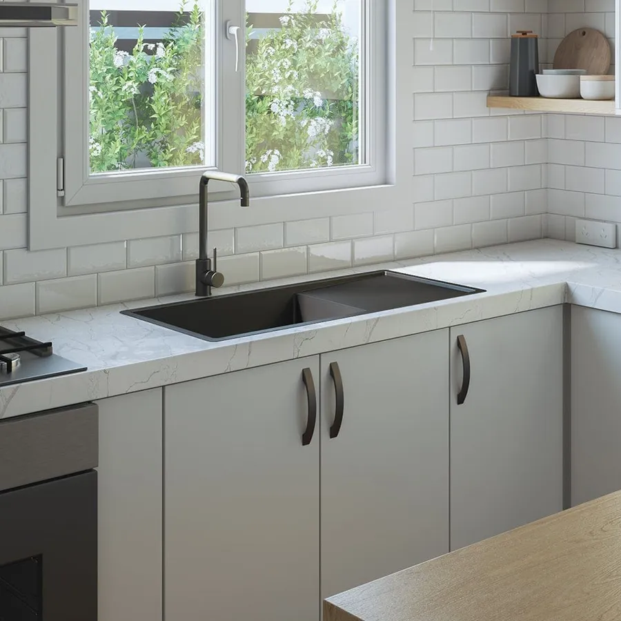 Buildmat Brushed Gunmetal Cody 950x450 Single Bowl w Drain Board Sink