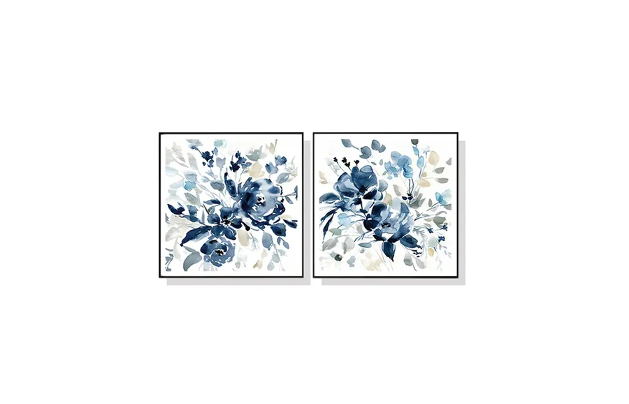 Set of 2 Indigo Garden By Carol Robinson Wall Art Canvas 3 sizes available 50cm x 50cm
