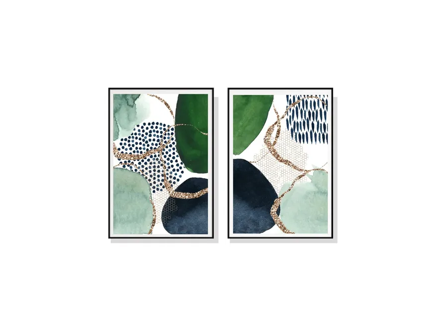 Set of 2 Abstract Navy and Green Wall Art Canvas 3 sizes available 60cm x 40cm