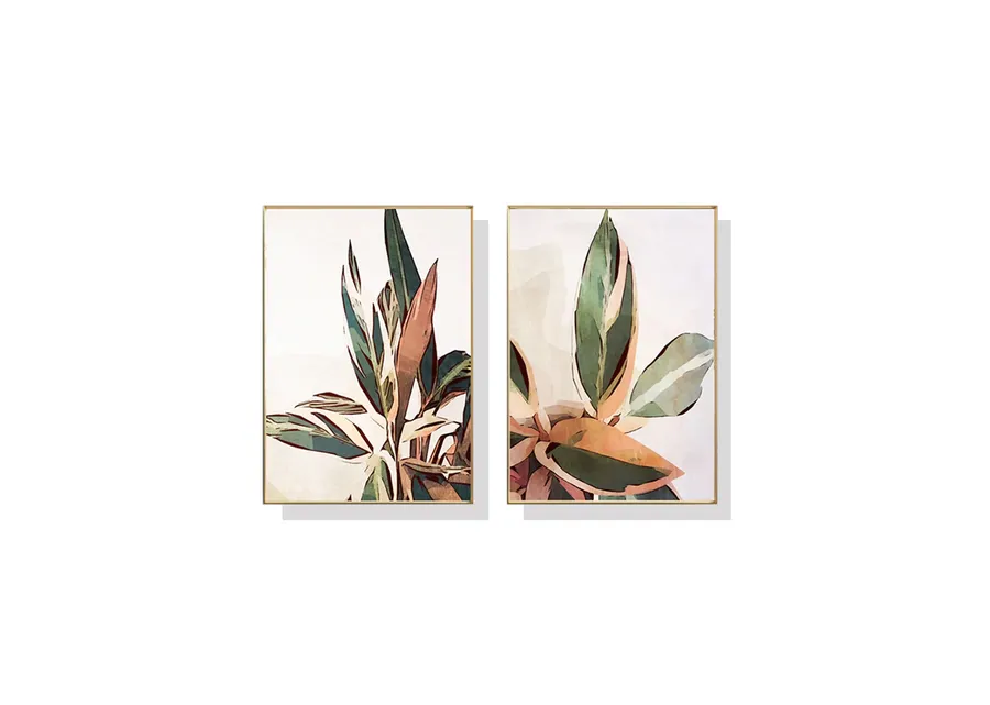 Set of 2 Botanical Leaves Wall Art Canvas 3 sizes available 60cm x 40cm