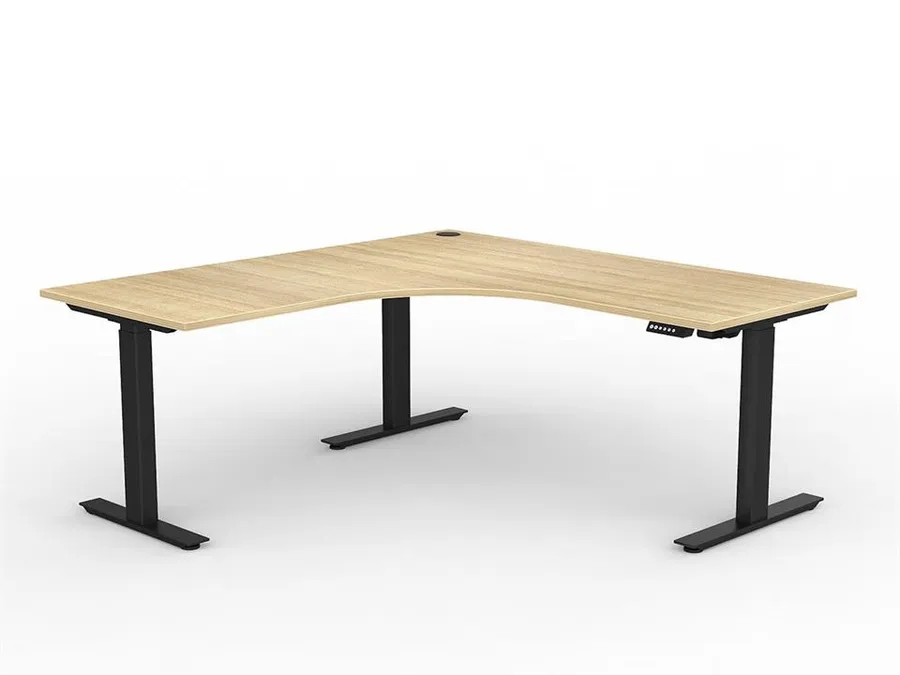 Lithe 180cm x 75cm Two Column 90° Electric Height Adjustable Workstation with Left Return - Natural and Black by Interior Secrets - AfterPay Available