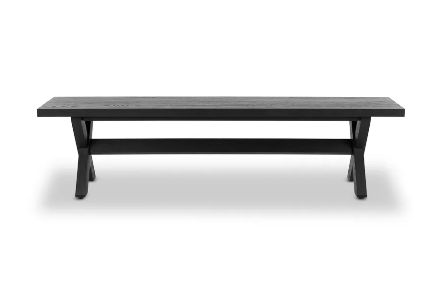 Graze Cross 220cm Oak Bench, Black Solid Oak Timber, by Lounge Lovers
