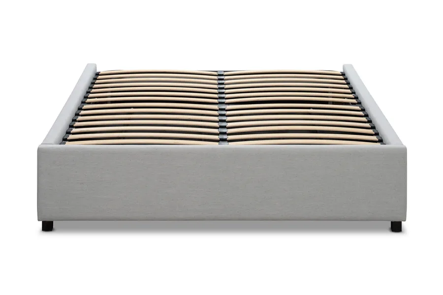 Serenity Queen Bed Frame, Gaslift Storage, Light Grey, by Lounge Lovers ...