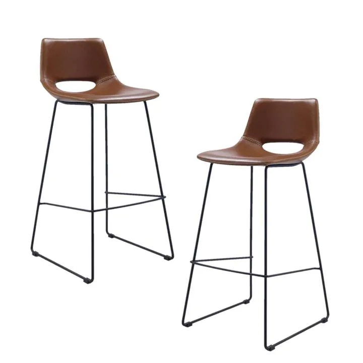 Set of 2 - Bernard Faux Leather Bar Stool - Light Brown by Interior Secrets - AfterPay Available