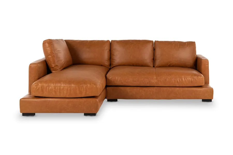 Long Beach Mini Leather Left-Hand Corner Sofa, Tan, by Lounge Lovers