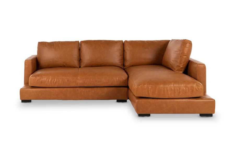 Long Beach Mini Leather Right-Hand Corner Sofa, Tan, by Lounge Lovers