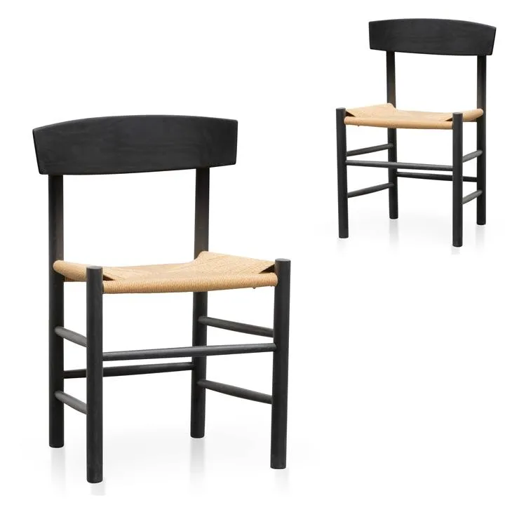 Set of 2 - Erika Rattan Black Dining Chair - Natural Seat by Interior Secrets - AfterPay Available
