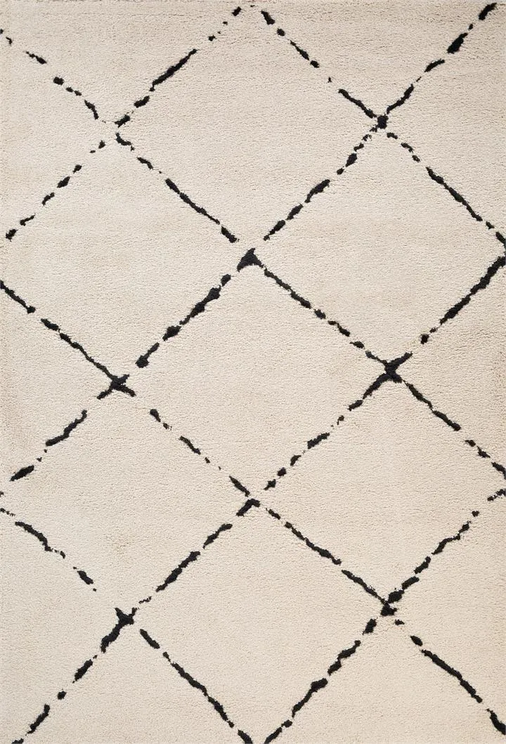 Hiero Diamond Patterned Rug - Ivory and Charcoal 240 cm x 320 cm by Interior Secrets - AfterPay Available