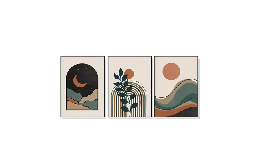 Set of 3 Geometric Dark Green Wall Art Canvas 3 sizes available 60cm x 40cm