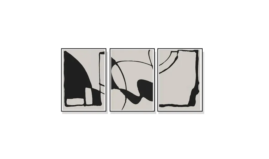 Set of 3 Abstract Black Beige Wall Art Canvas 3 sizes available 60cm x 40cm