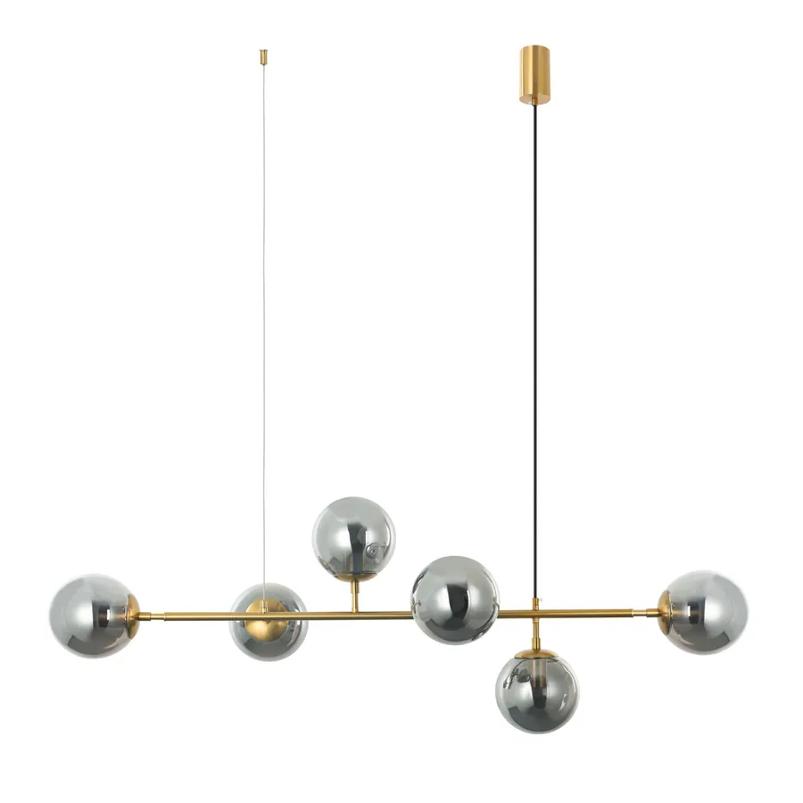 Nora Living Tondo Brass Linear Pendant 6 Light Smoke