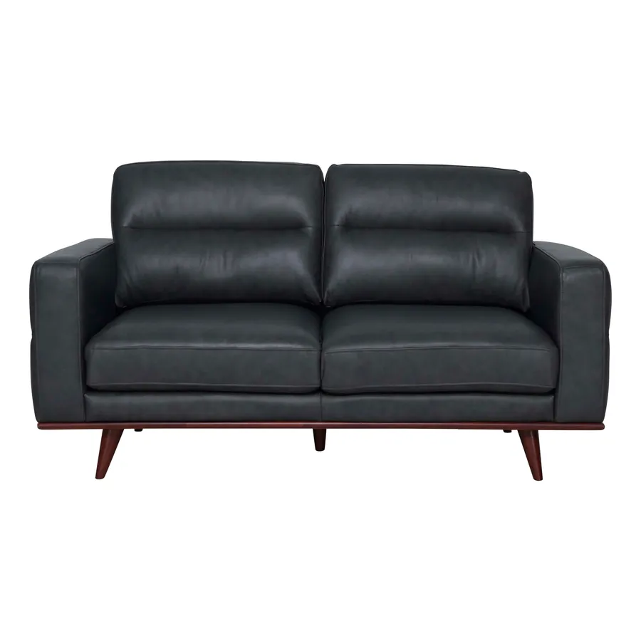 Astrid 2 Seater Sofa in Leather Slate / Brown Leg