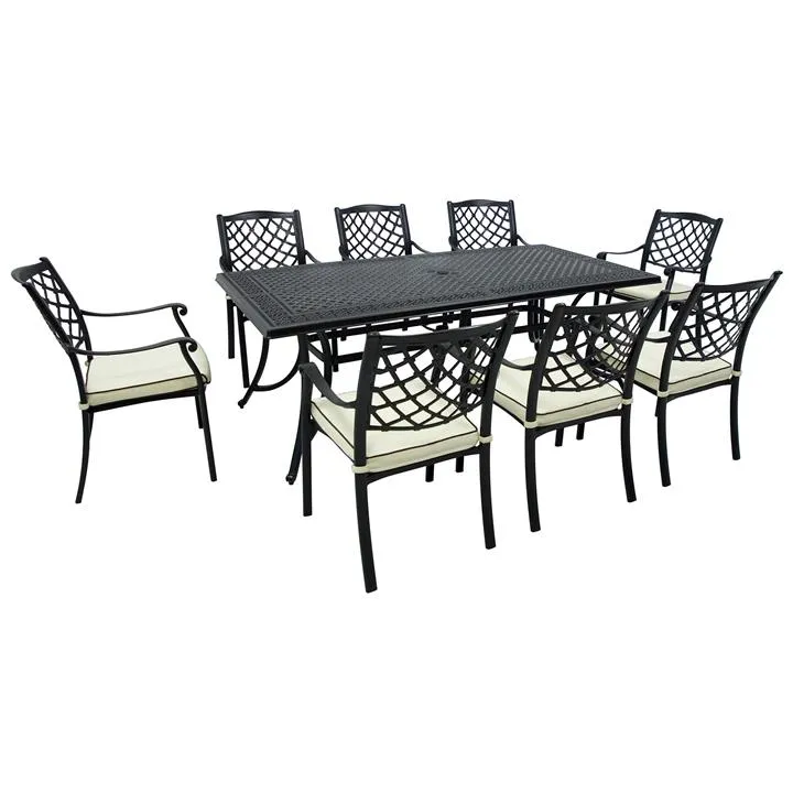 Positano Cast Aluminium 9 Piece Outdoor Dining Table Set, 213cm by CHL ...