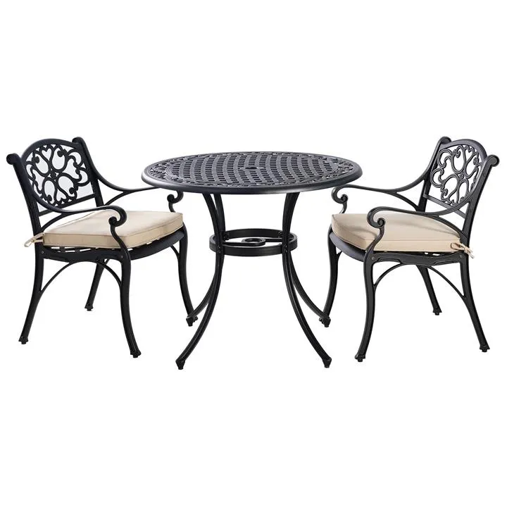 Marco 3 Piece Cast Aluminium Round Outdoor Dining Table Set, 90cm, Black