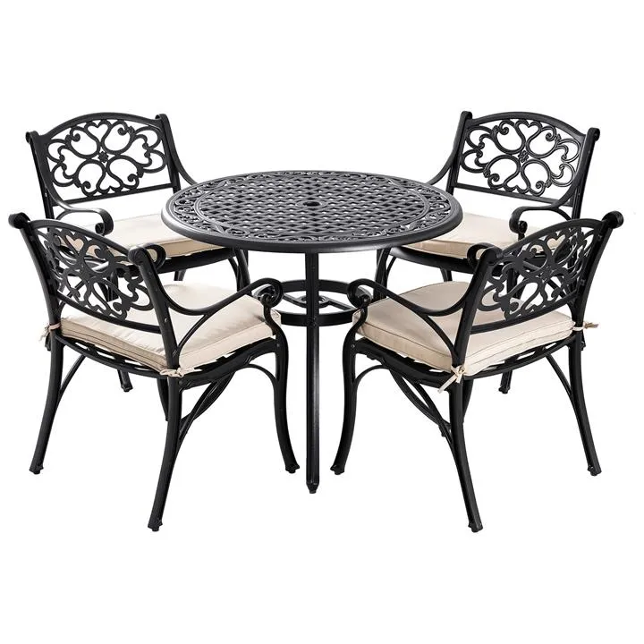 Marco 5 Piece Cast Aluminium Round Outdoor Dining Table Set, 90cm, Black
