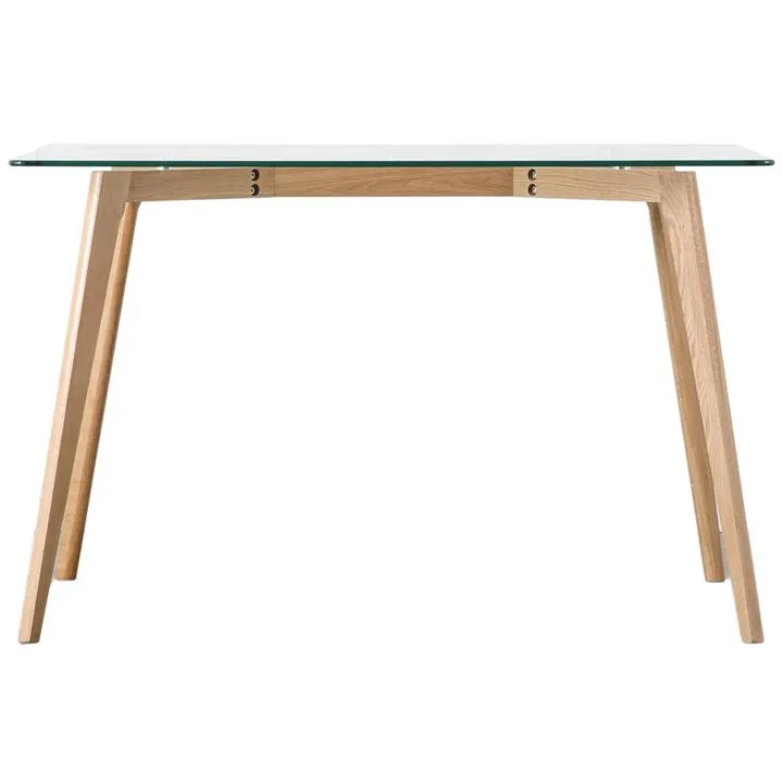 Afon Glass & Oak Timber Dining Table, 120cm, Natural