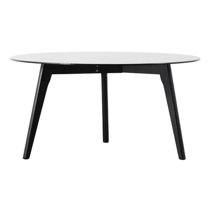 Afon Glass & Oak Timber Round Coffee Table, 90cm, Black
