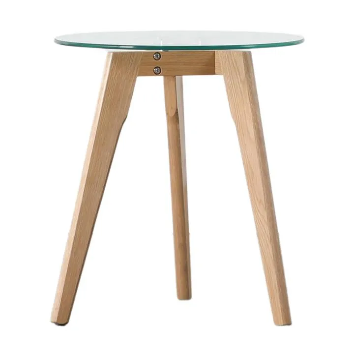 Afon Glass & Oak Timber Round Side Table, Natural