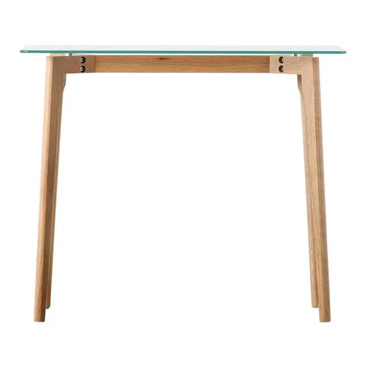 Afon Glass & Oak Timber Console Table, 90cm, Natural