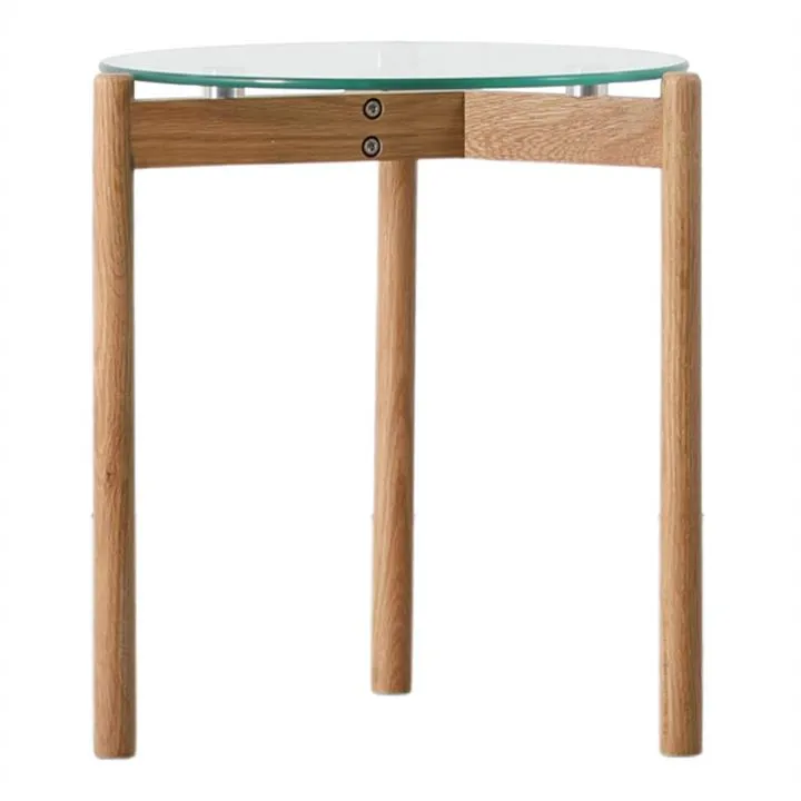 Trefin Glass & Oak Timber Round Side Table, Natural