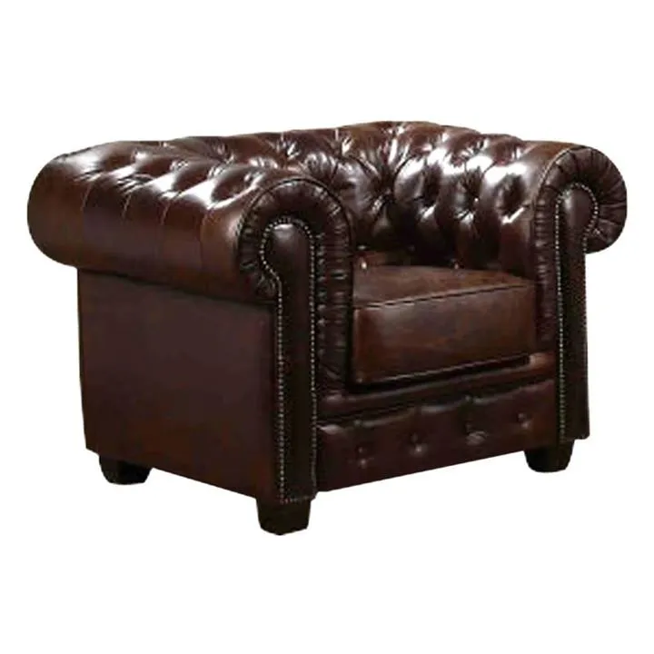 Weles Leather Chesterfield Tub Chair, Antique Brown