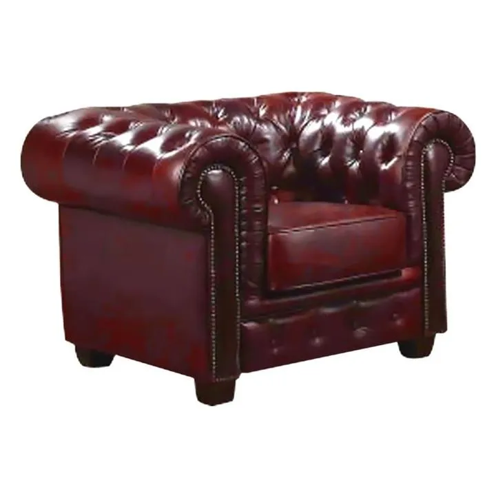 Weles Leather Chesterfield Tub Chair, Antique Red