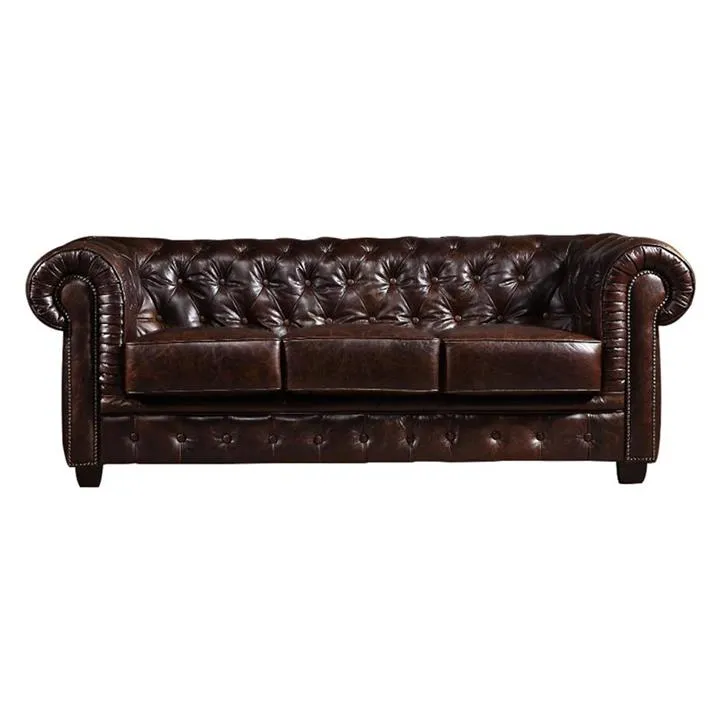 Weles Leather Chesterfield Sofa, 3 Seater, Antique Brown