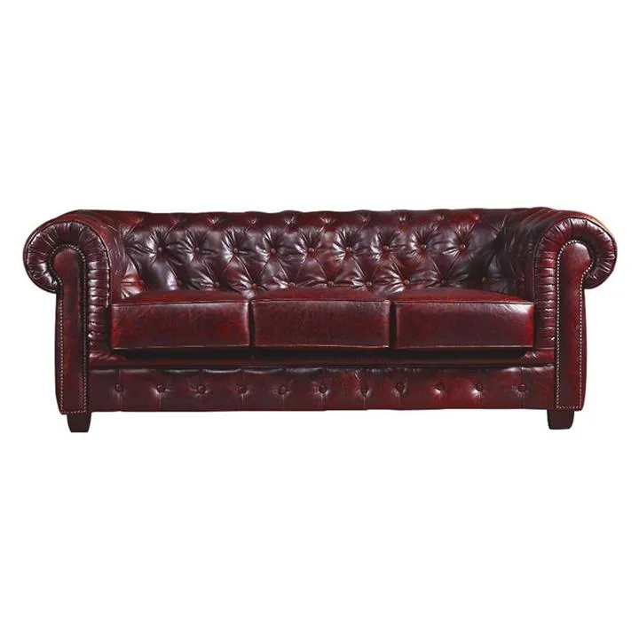 Weles Leather Chesterfield Sofa, 3 Seater, Antique Red