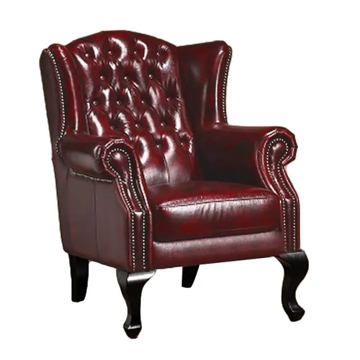 Weles Leather Chesterfield Wingback Armchair, Antique Red
