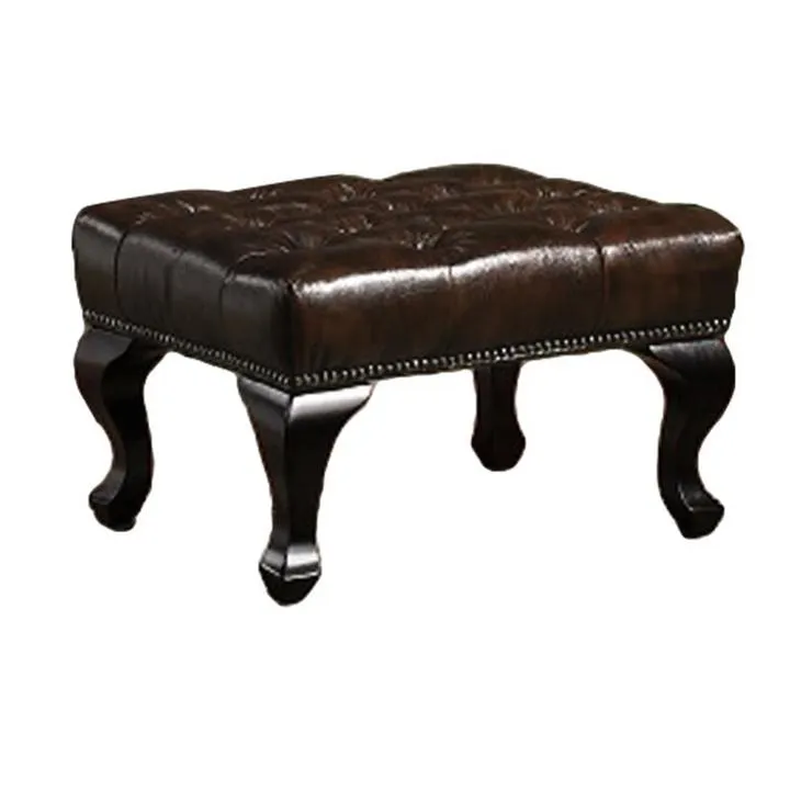 Weles Leather Chesterfield Footstool, Antique Brown