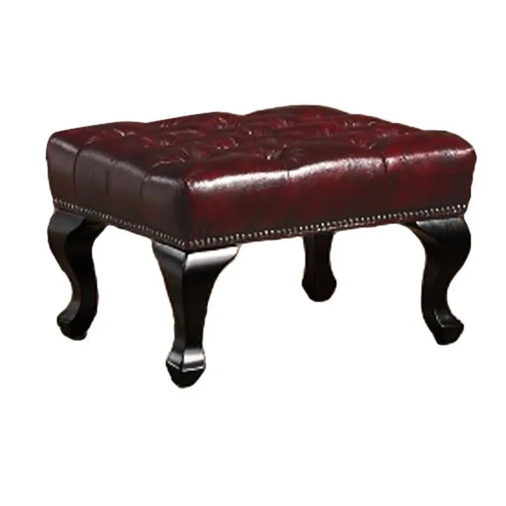 Weles Leather Chesterfield Footstool, Antique Red