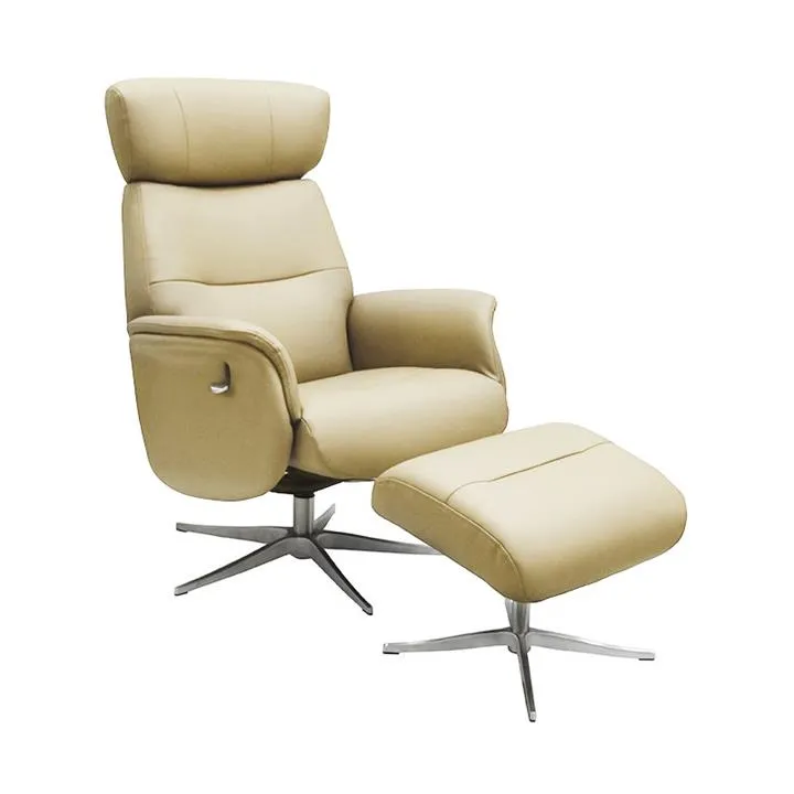 Stanley Leather Swivel Recliner Armchair with Footstool, Ivory