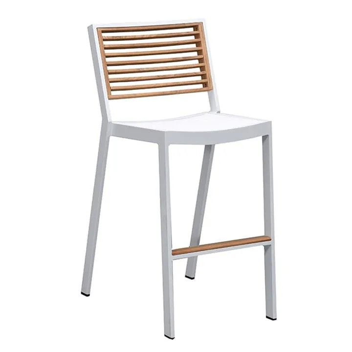 Indosoul St Lucia Teak Timber & Metal Outdoor Bar Stool, White