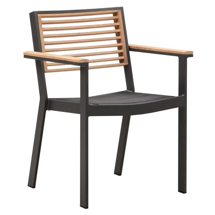 Indosoul St Lucia Teak Timber & Metal Outdoor Dining Armchair, Charcoal