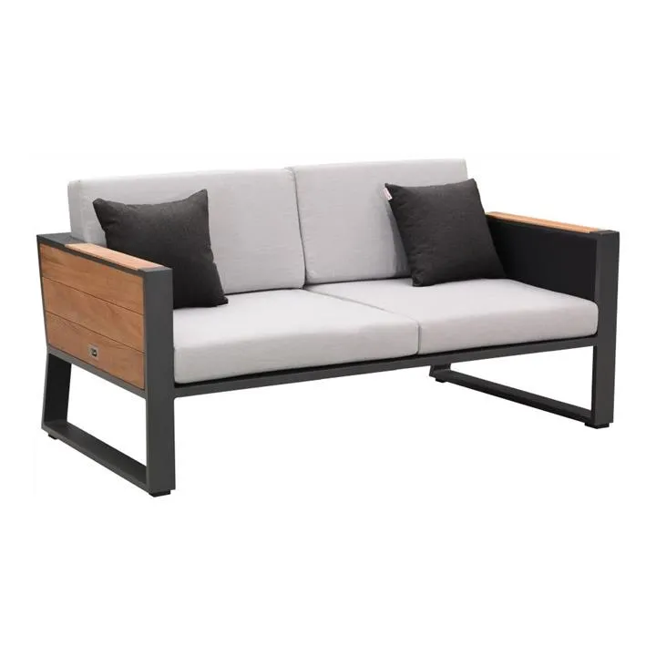 Indosoul St Lucia Teak Timber & Metal Outdoor Sofa, 2 Seater, Charcoal