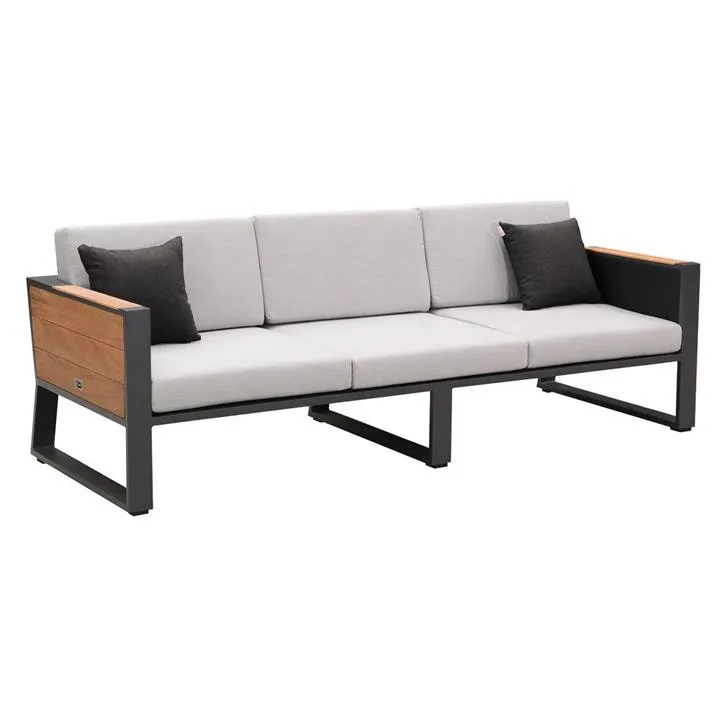 Indosoul St Lucia Teak Timber & Metal Outdoor Sofa, 3 Seater, Charcoal