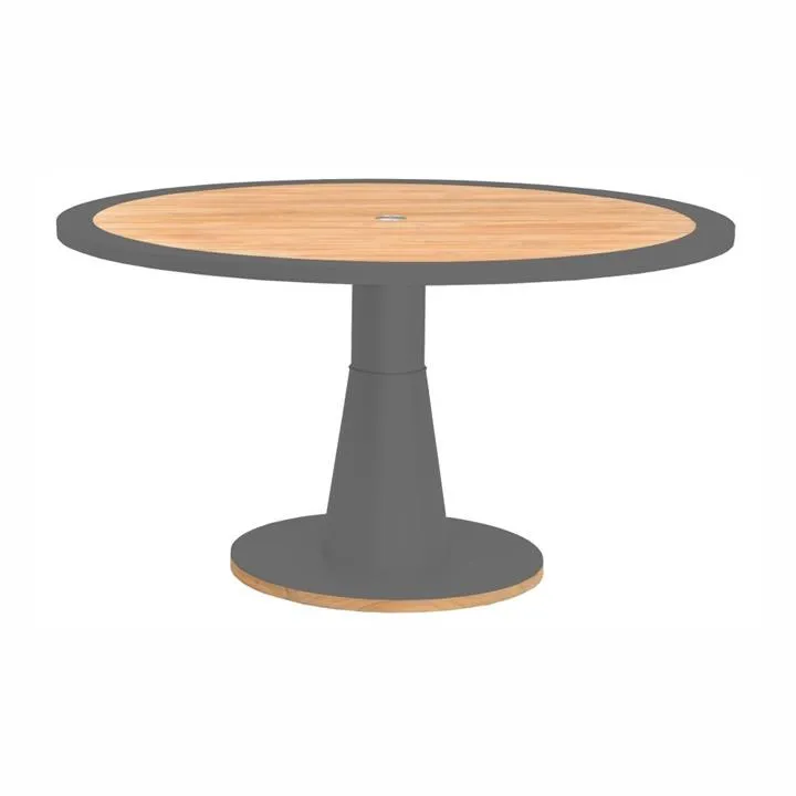 Indosoul Omg Metal Outdoor Round Dining Table, Teak Top, 137cm, Graphite