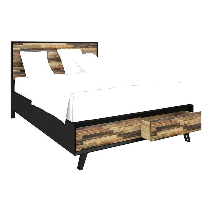Jigsaw Acacia Timber Platform Bed with End Drawers, King, Natural / Black